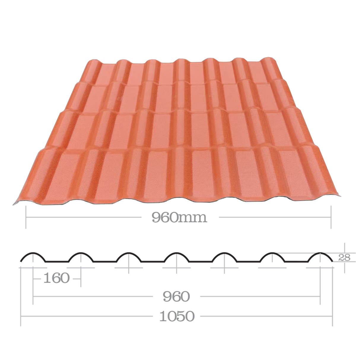 1050mm ASA spanish type synthetic roof tile